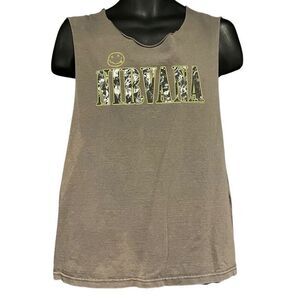 Nirvana Logo Gray & Yellow Cutoff Sleeves T-Shirt